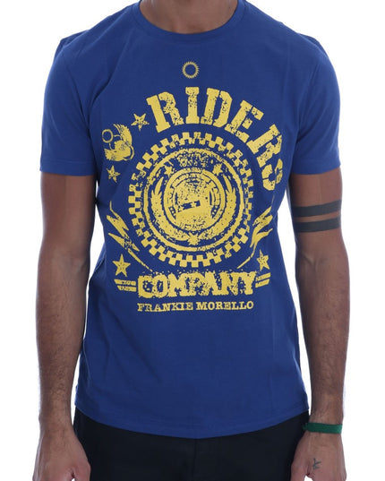 Frankie Morello Blue Cotton RIDERS Crewneck T-Shirt