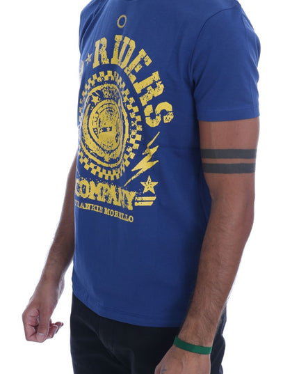 Frankie Morello Blue Cotton RIDERS Crewneck T-Shirt