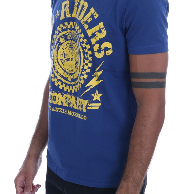 Frankie Morello Blue Cotton RIDERS Crewneck T-Shirt