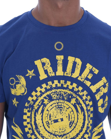 Frankie Morello Blue Cotton RIDERS Crewneck T-Shirt
