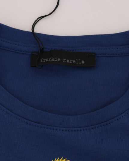 Frankie Morello Blue Cotton RIDERS Crewneck T-Shirt