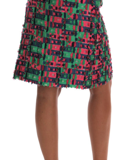Dolce & Gabbana Pink Green Jacquard Pencil Skirt