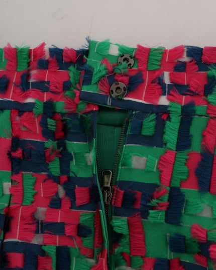 Dolce & Gabbana Pink Green Jacquard Pencil Skirt