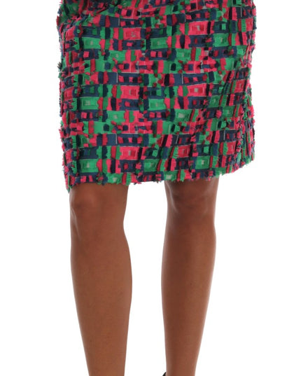 Dolce & Gabbana Pink Green Jacquard Pencil Skirt