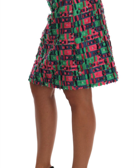Dolce & Gabbana Pink Green Jacquard Pencil Skirt