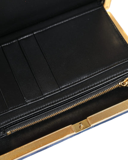Dolce & Gabbana Blue Velvet Gold Frame Clutch Evening Party Purse Bag