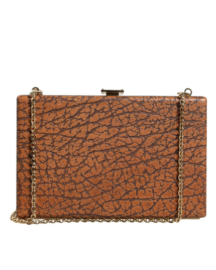 Dolce & Gabbana Brown Leather Gold Frame Clutch Mini Crossbody Bag