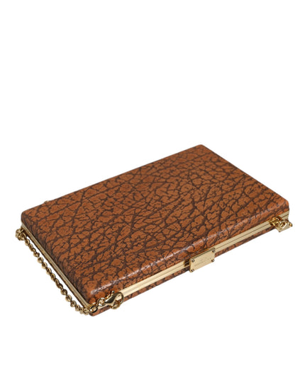 Dolce & Gabbana Brown Leather Gold Frame Clutch Mini Crossbody Bag