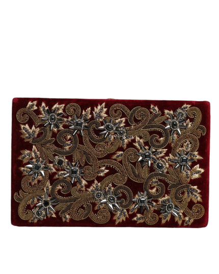 Dolce & Gabbana Red Velvet Gold Frame Clutch Evening Party Purse Bag
