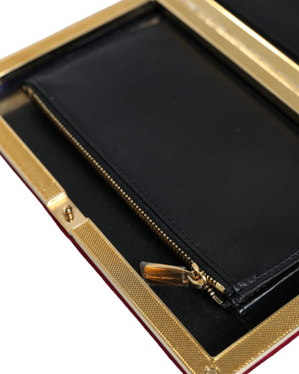Dolce & Gabbana Red Velvet Gold Frame Clutch Evening Party Purse Bag