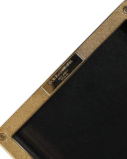 Dolce & Gabbana Black Leather Studs Gold Frame Clutch Evening Purse Bag
