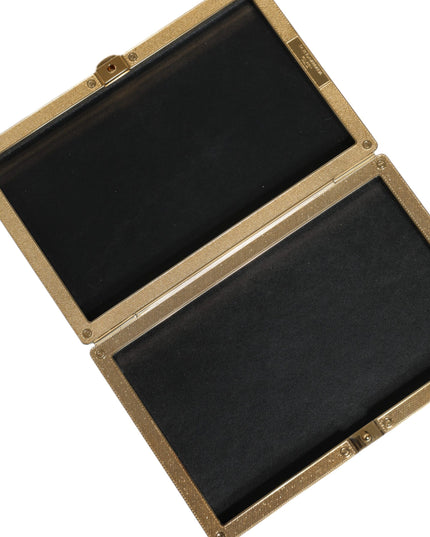 Dolce & Gabbana Black Leather Studs Gold Frame Clutch Evening Purse Bag