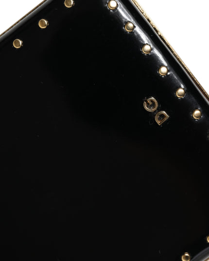 Dolce & Gabbana Black Leather Studs Gold Frame Clutch Evening Purse Bag