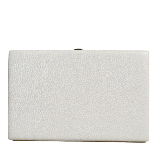 Dolce & Gabbana White Leather Gold Frame Clutch Evening Party Purse Bag