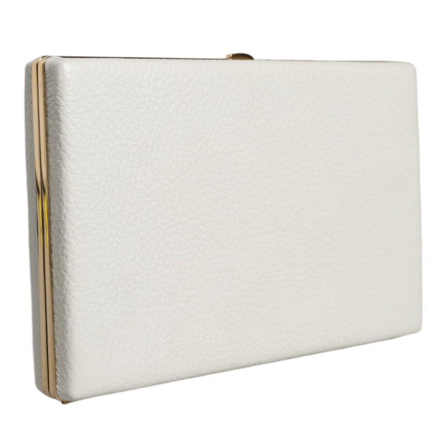 Dolce & Gabbana White Leather Gold Frame Clutch Evening Party Purse Bag
