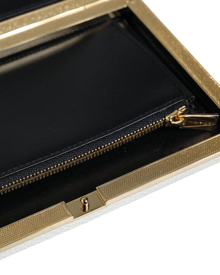 Dolce & Gabbana White Leather Gold Frame Clutch Evening Party Purse Bag