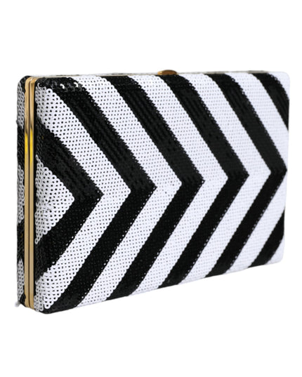 Dolce & Gabbana Black White Gold Frame Clutch Evening Party Purse Bag