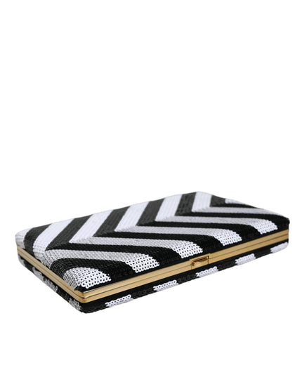 Dolce & Gabbana Black White Gold Frame Clutch Evening Party Purse Bag