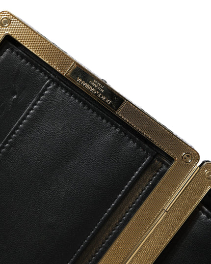 Dolce & Gabbana Black White Gold Frame Clutch Evening Party Purse Bag