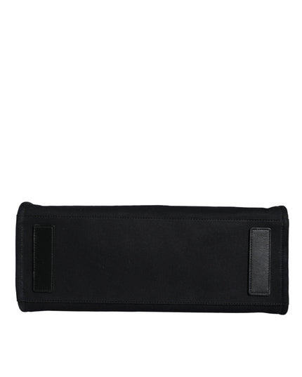 Versace Black Top Handle Canvas Leather Logo Crossbody Tote Bag