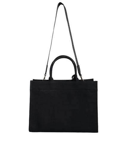 Versace Black Top Handle Canvas Leather Logo Crossbody Tote Bag