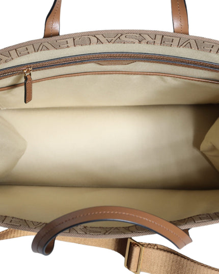 Versace Brown Top Handle Jacquard Leather Logo Crossbody Tote Bag