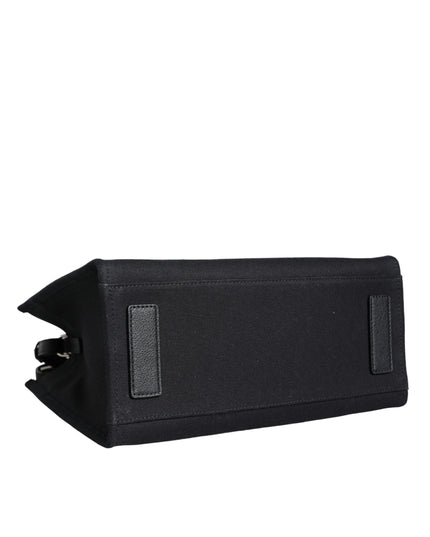 Versace Black Top Handle Canvas Leather Logo Crossbody Tote Bag