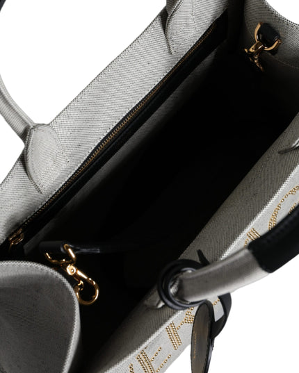 Versace White Top Handle Canvas Leather Logo Crossbody Tote Bag