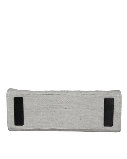 Versace White Top Handle Canvas Leather Logo Crossbody Tote Bag