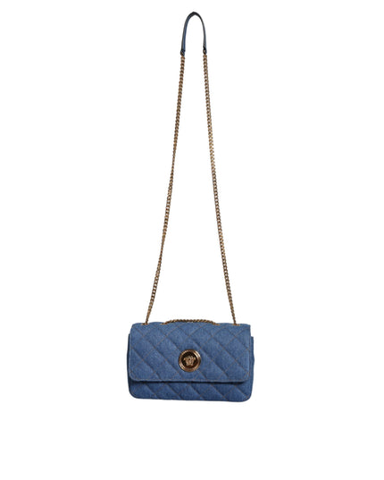 Versace Blue Quilted Denim Leather Crossbody Shoulder Bag