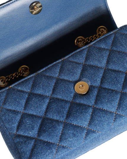 Versace Blue Quilted Denim Leather Crossbody Shoulder Bag