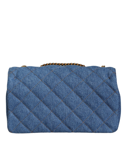 Versace Blue Quilted Denim Leather Crossbody Shoulder Bag