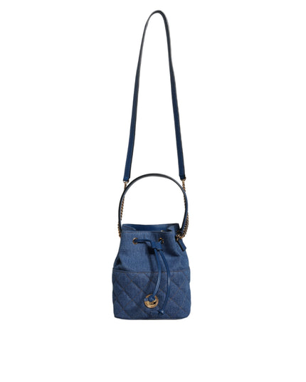Versace Blue Quilted Denim Leather Crossbody Shoulder Bag