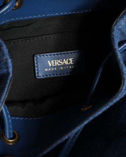 Versace Blue Quilted Denim Leather Crossbody Shoulder Bag