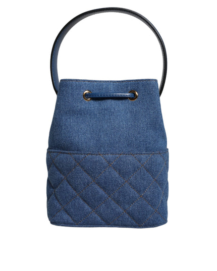 Versace Blue Quilted Denim Leather Crossbody Shoulder Bag