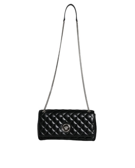 Versace Black Quilted Lambskin Leather Crossbody Shoulder Bag