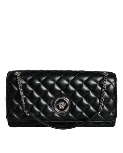 Versace Black Quilted Lambskin Leather Crossbody Shoulder Bag
