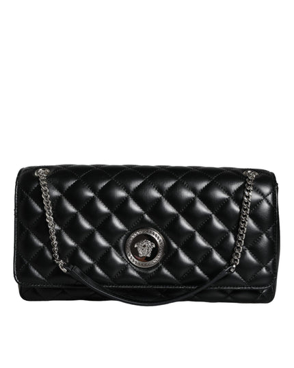 Versace Black Quilted Lambskin Leather Crossbody Shoulder Bag