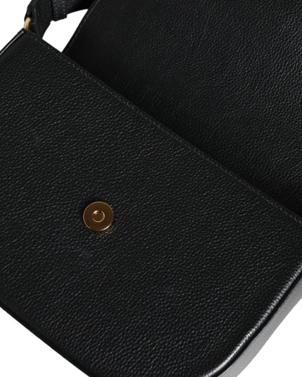 Versace Black Grainy Calf Leather Logo Crossbody Shoulder Bag