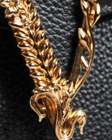 Versace Black Grainy Calf Leather Logo Crossbody Shoulder Bag