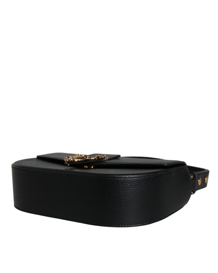 Versace Black Grainy Calf Leather Logo Crossbody Shoulder Bag