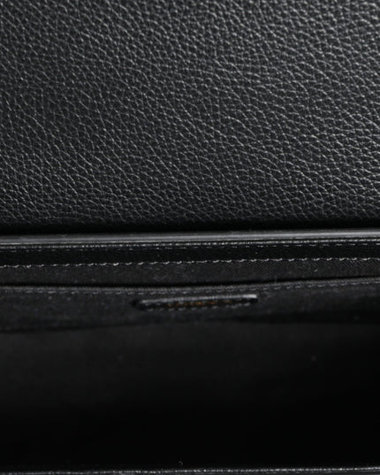 Versace Black Grainy Calf Leather Logo Crossbody Shoulder Bag