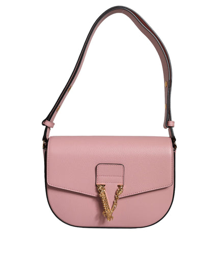 Versace Pink Grainy Calf Leather Logo Crossbody Shoulder Bag