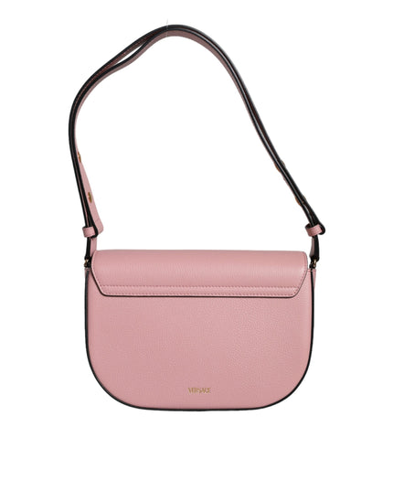 Versace Pink Grainy Calf Leather Logo Crossbody Shoulder Bag