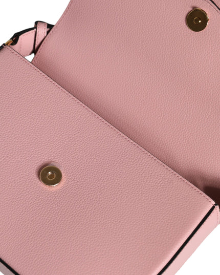 Versace Pink Grainy Calf Leather Logo Crossbody Shoulder Bag