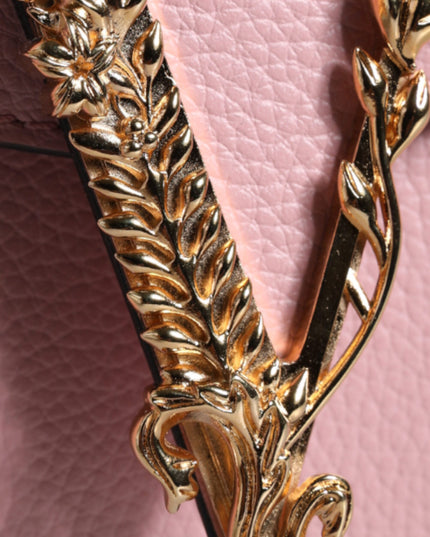 Versace Pink Grainy Calf Leather Logo Crossbody Shoulder Bag