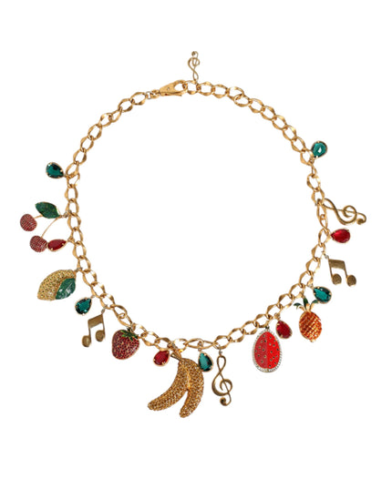 Dolce & Gabbana Gold Tone Brass Fruity Crystal Embellished Waist Chain Belt