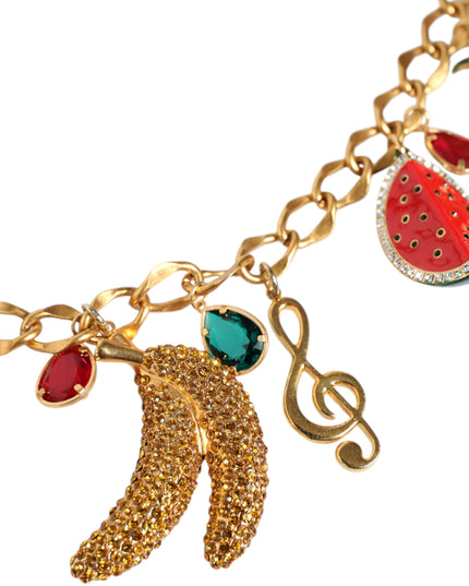 Dolce & Gabbana Gold Tone Brass Fruity Crystal Embellished Waist Chain Belt