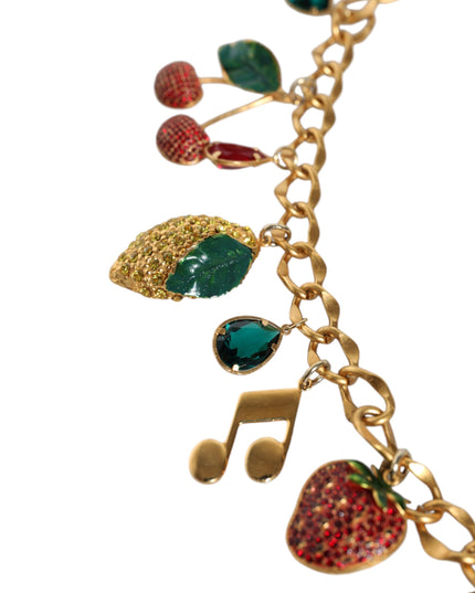 Dolce & Gabbana Gold Tone Brass Fruity Crystal Embellished Waist Chain Belt