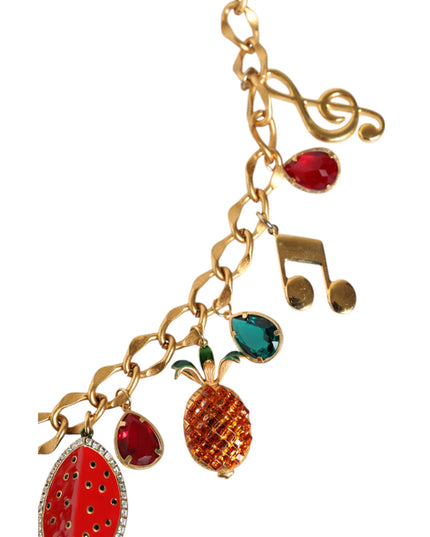 Dolce & Gabbana Gold Tone Brass Fruity Crystal Embellished Waist Chain Belt